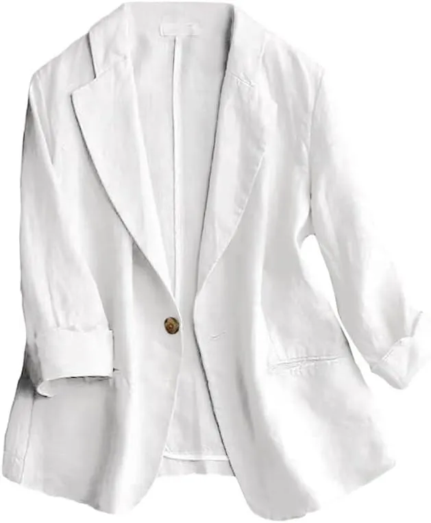 IDEALSANXUN Linen Blazer Women 3/4 Sleeve Lightweight Spring Summer Blazer Jackets