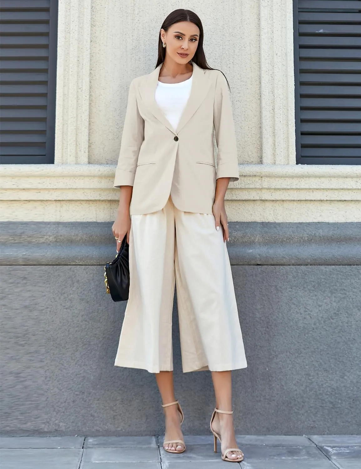 IDEALSANXUN Linen Blazer Women 3/4 Sleeve Lightweight Spring Summer Blazer Jackets