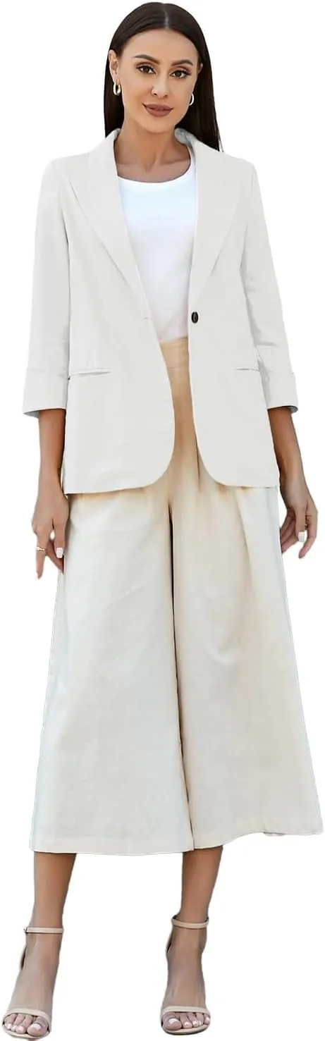 IDEALSANXUN Linen Blazer Women 3/4 Sleeve Lightweight Spring Summer Blazer Jackets