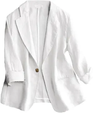 IDEALSANXUN Linen Blazer Women 3/4 Sleeve Lightweight Spring Summer Blazer Jackets