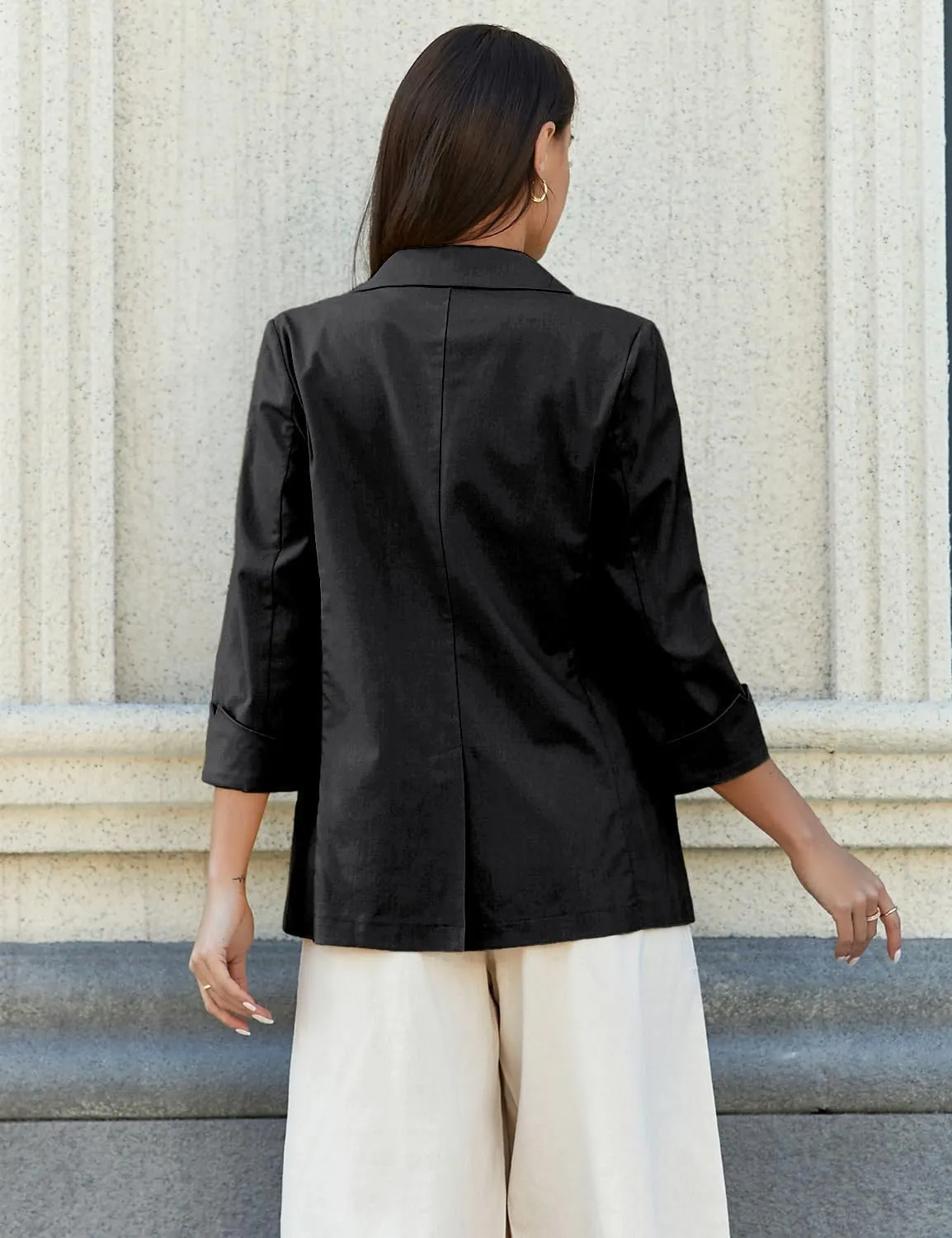 IDEALSANXUN Linen Blazer Women 3/4 Sleeve Lightweight Spring Summer Blazer Jackets