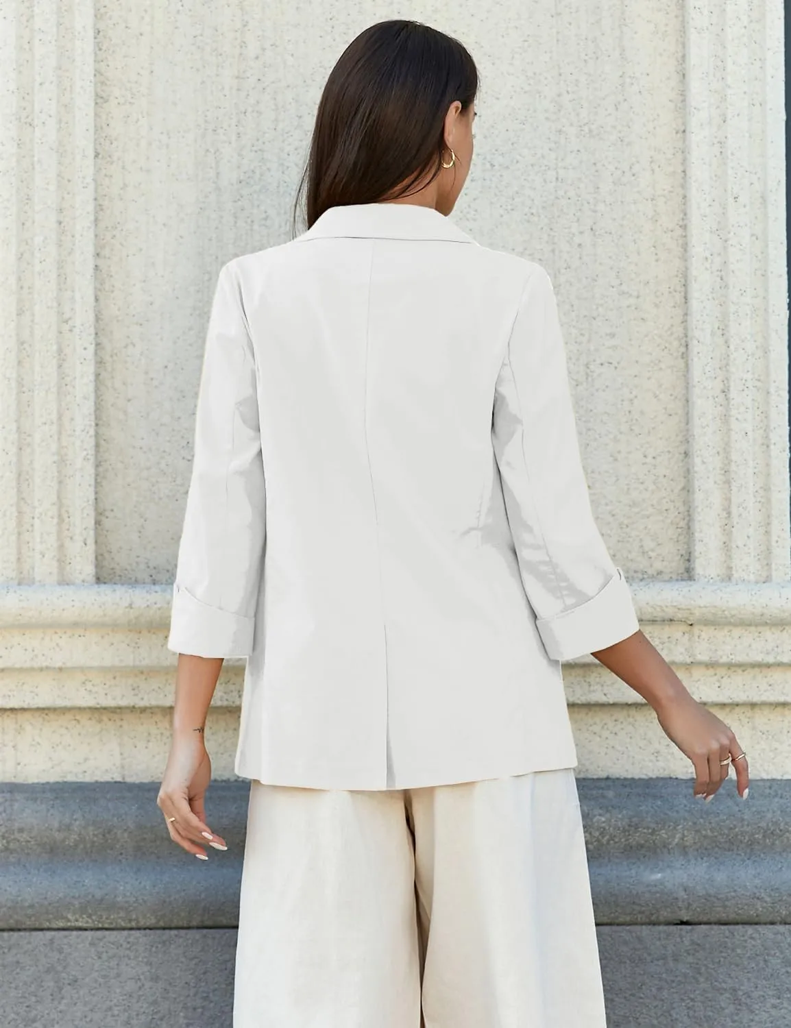 IDEALSANXUN Linen Blazer Women 3/4 Sleeve Lightweight Spring Summer Blazer Jackets