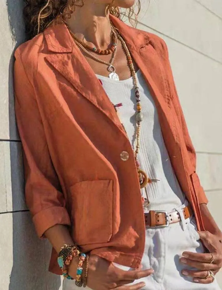 IDEALSANXUN Linen Blazer Women Spring Summer Casual Lightweight Jackets Business Outfits Office Work Tops