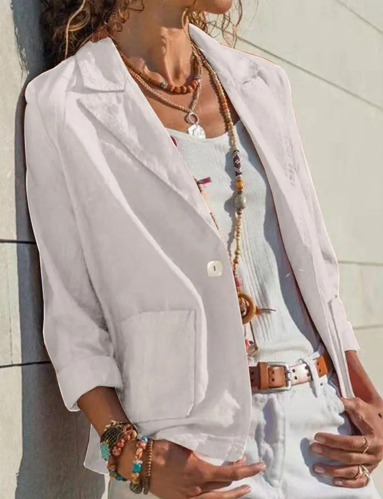 IDEALSANXUN Linen Blazer Women Spring Summer Casual Lightweight Jackets Business Outfits Office Work Tops