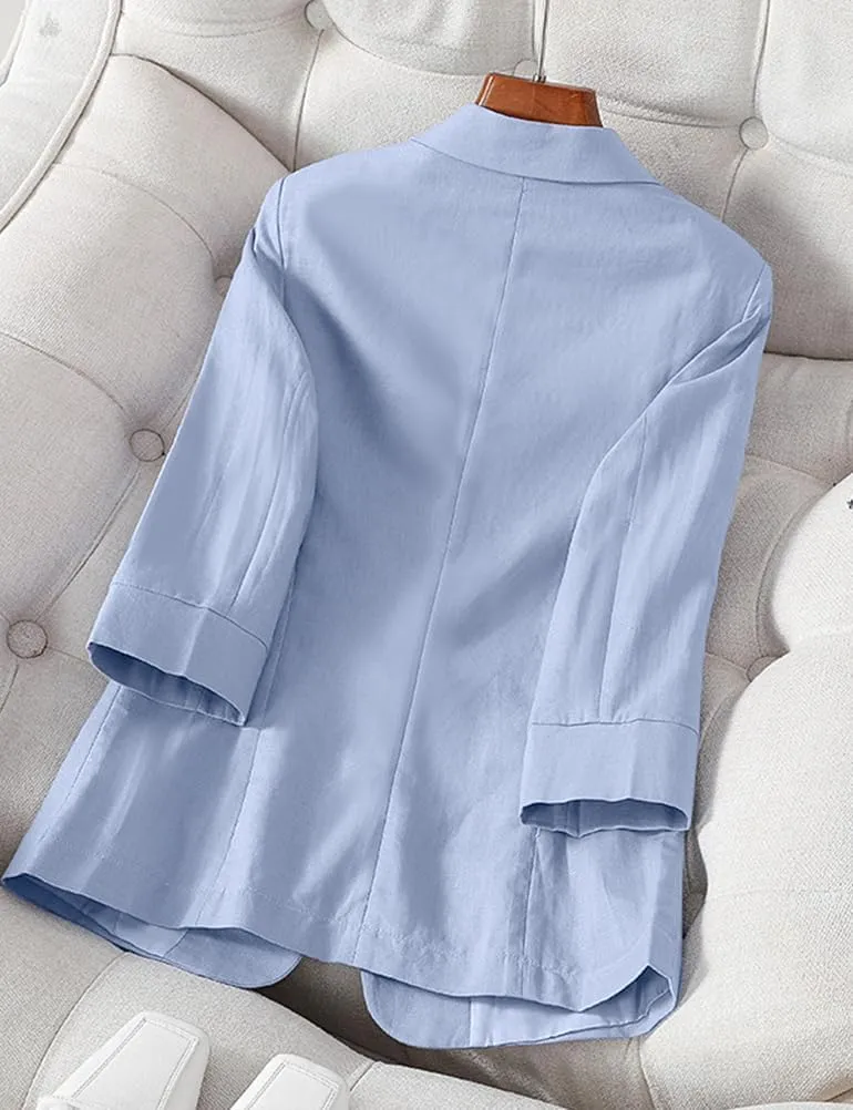 IDEALSANXUN Womens Cropped Linen Blazer Casual 3/4 Sleeve Lightweight Spring Summer Jackets Tops