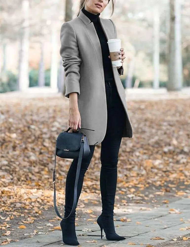 IDEALSANXUN Womens Wool Coat Long Blazer Jackets Fall Winter Peacoat with Pockets