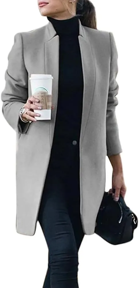 IDEALSANXUN Womens Wool Coat Long Blazer Jackets Fall Winter Peacoat with Pockets