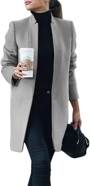 IDEALSANXUN Womens Wool Coat Long Blazer Jackets Fall Winter Peacoat with Pockets