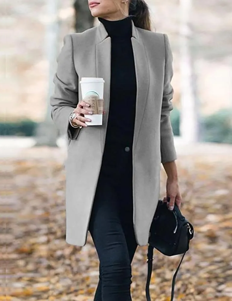 IDEALSANXUN Womens Wool Coat Long Blazer Jackets Fall Winter Peacoat with Pockets