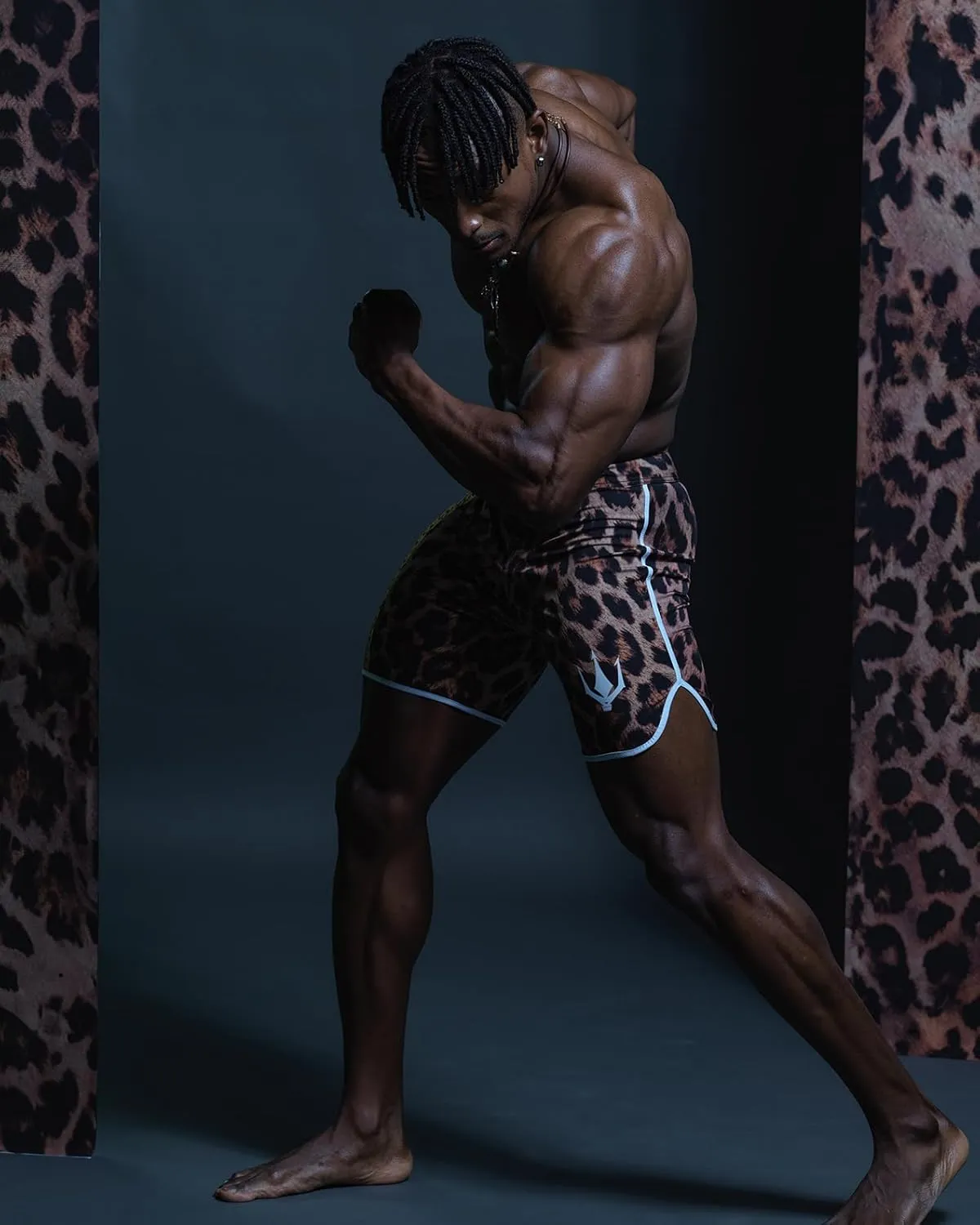 IFBB 15inch Mensphysique Board-Shorts Posing Trunks Competition (Jaguar_White)