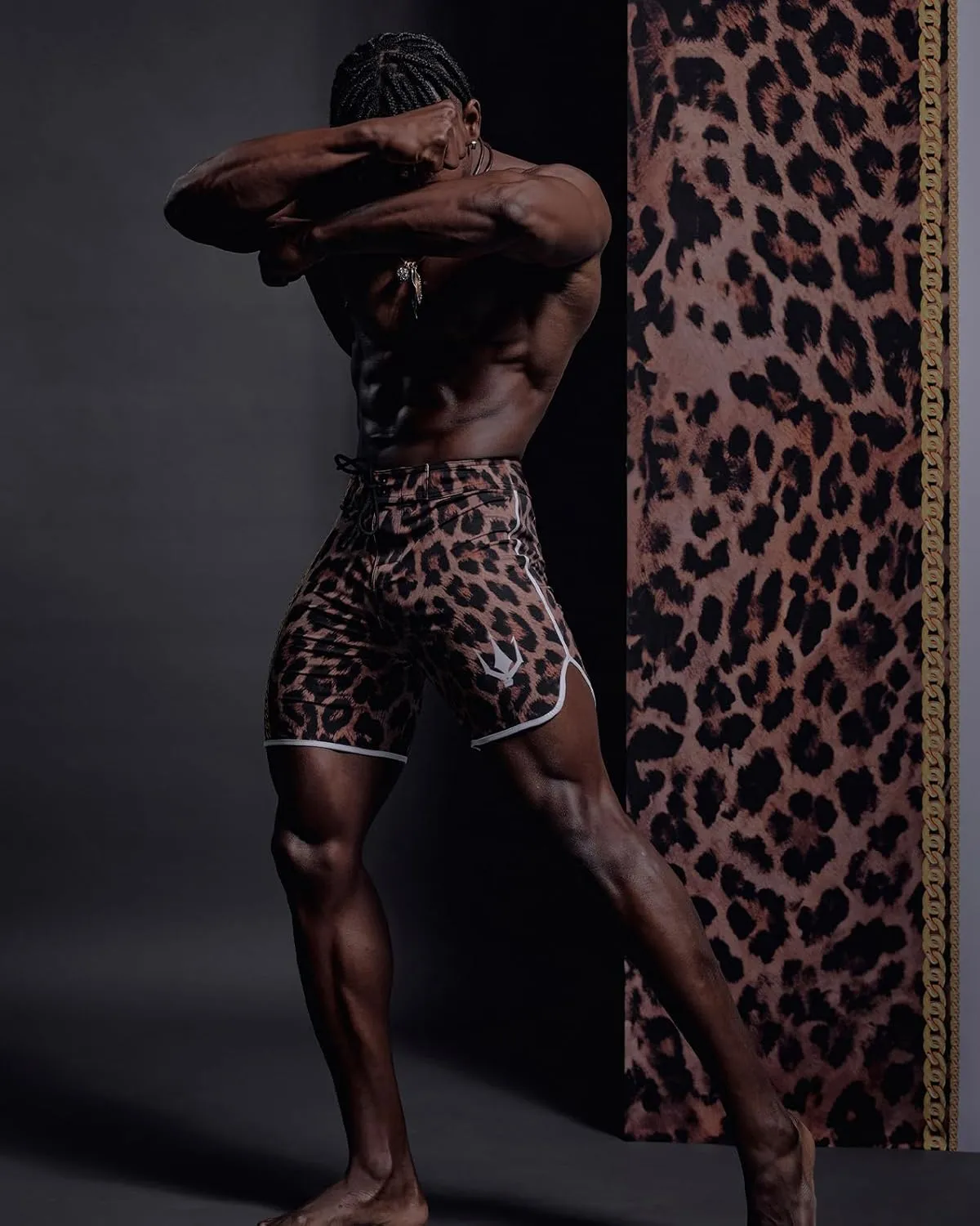 IFBB 15inch Mensphysique Board-Shorts Posing Trunks Competition (Jaguar_White)