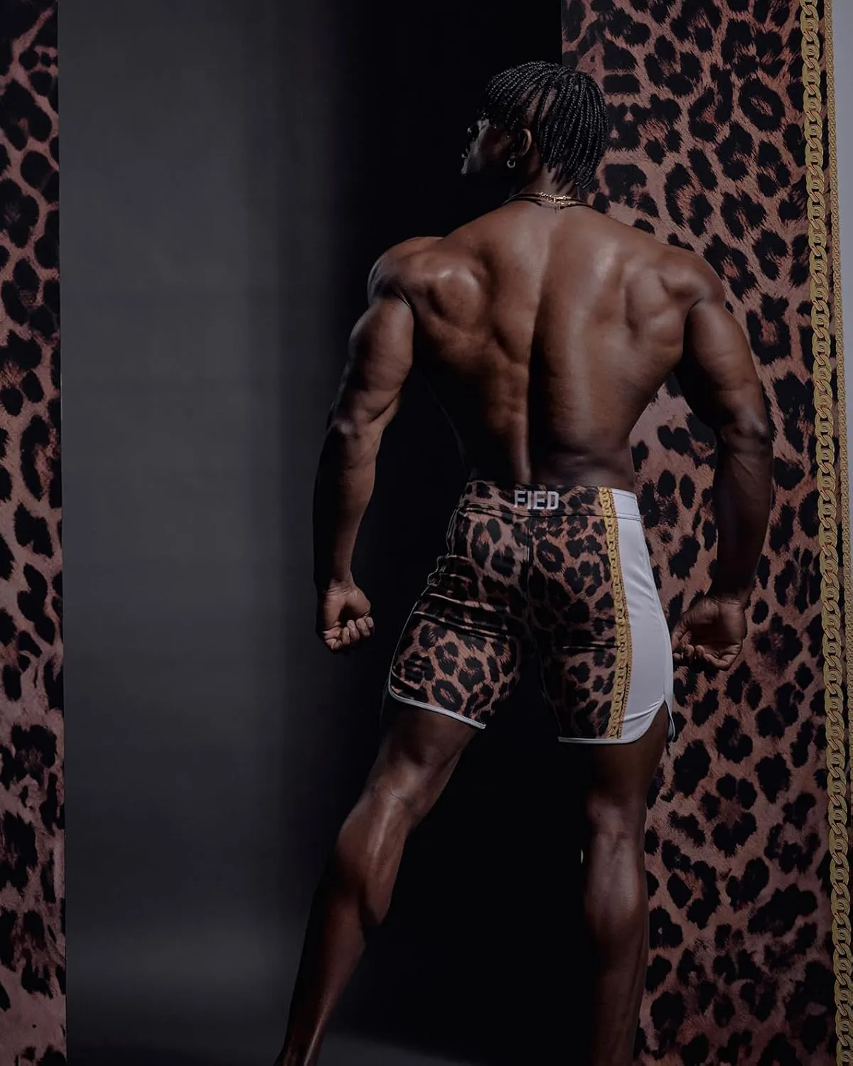IFBB 15inch Mensphysique Board-Shorts Posing Trunks Competition (Jaguar_White)