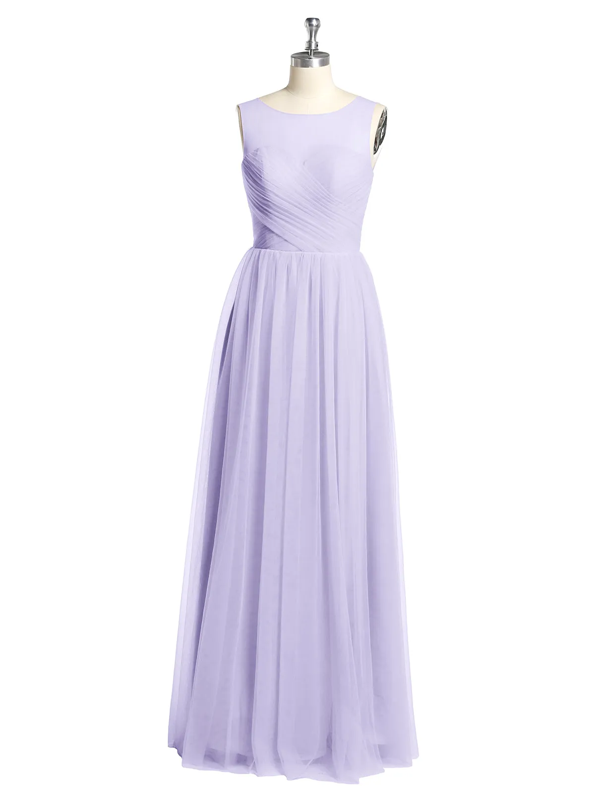 Illusion Neck Cross Tulle Bridesmaid Dresses-Lilac