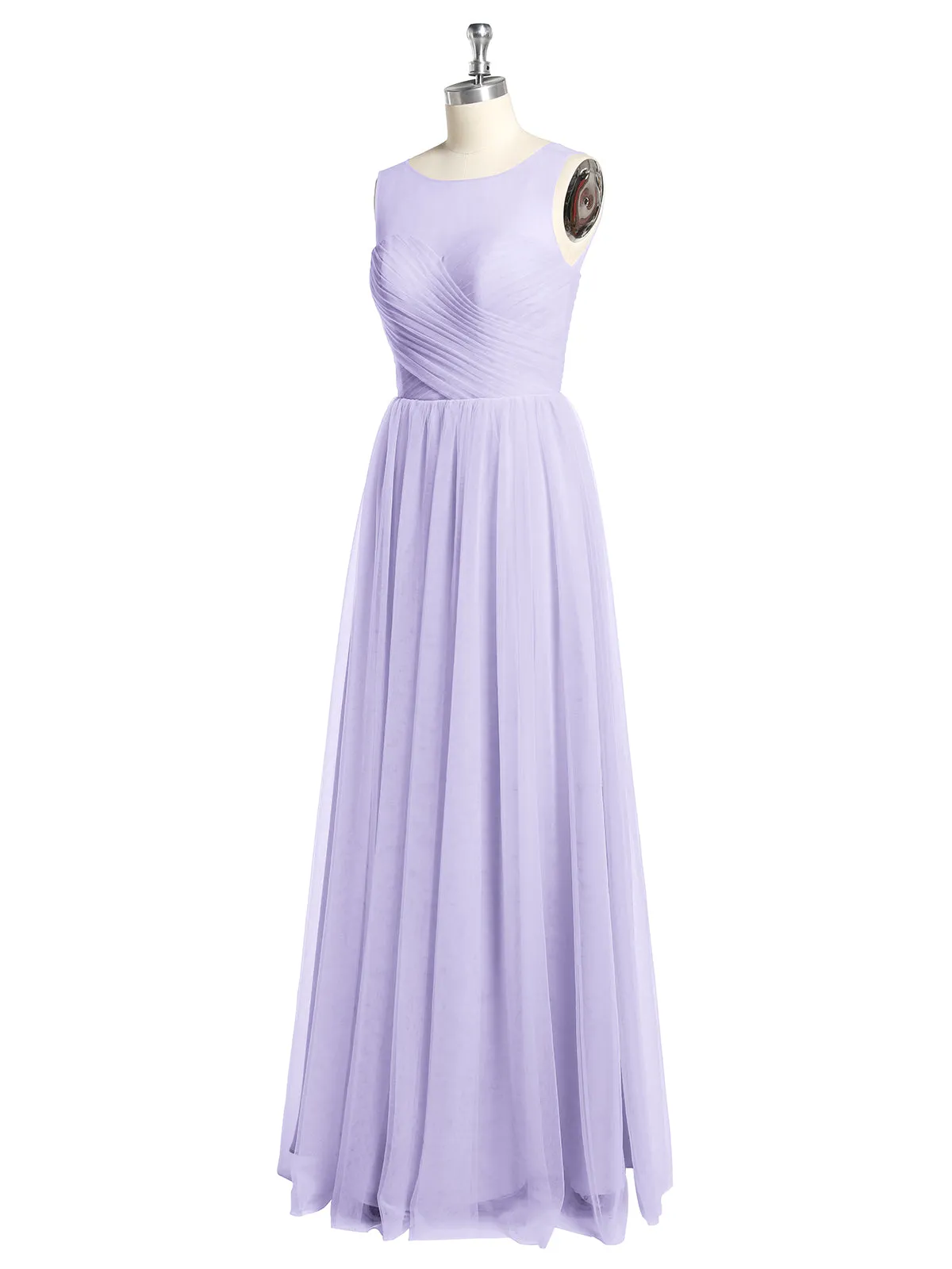 Illusion Neck Cross Tulle Bridesmaid Dresses-Lilac