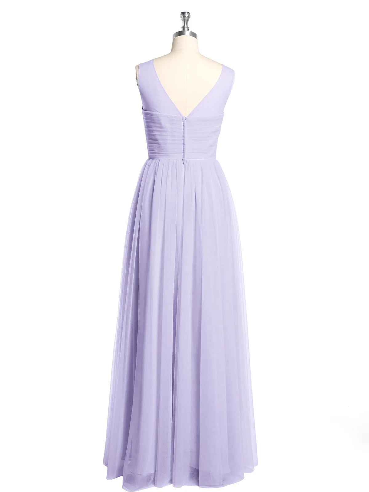 Illusion Neck Cross Tulle Bridesmaid Dresses-Lilac