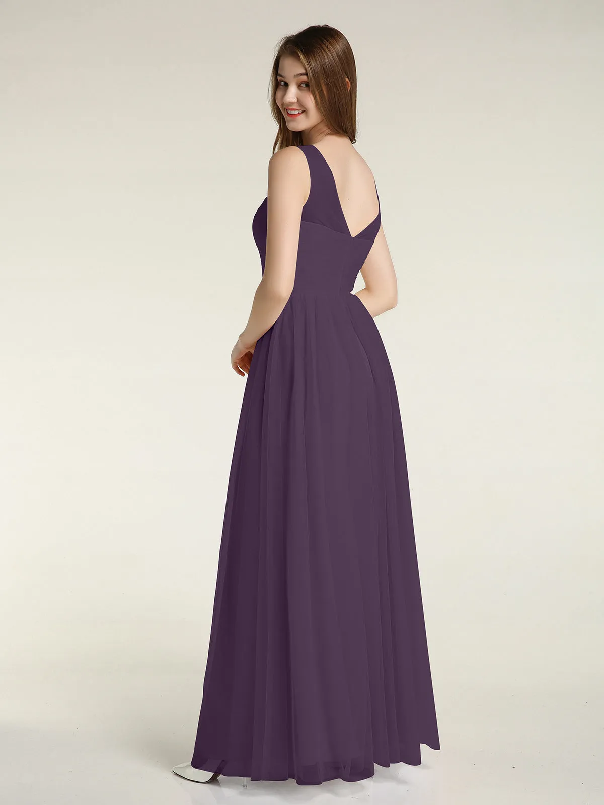 Illusion Neck Cross Tulle Bridesmaid Dresses-Plum