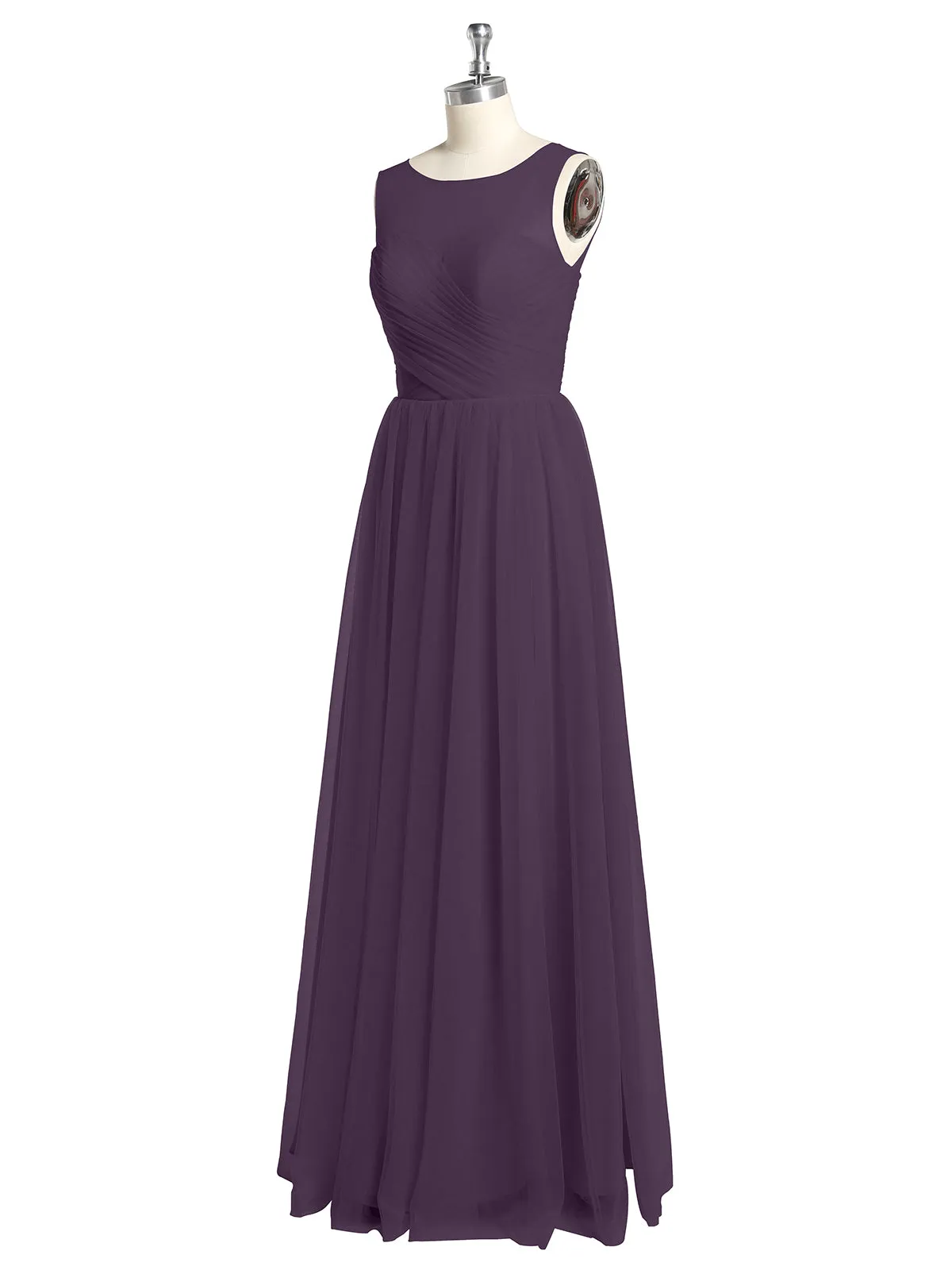 Illusion Neck Cross Tulle Bridesmaid Dresses-Plum