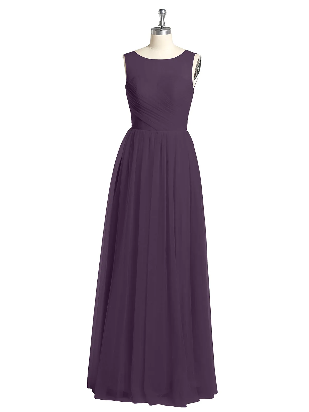 Illusion Neck Cross Tulle Bridesmaid Dresses-Plum