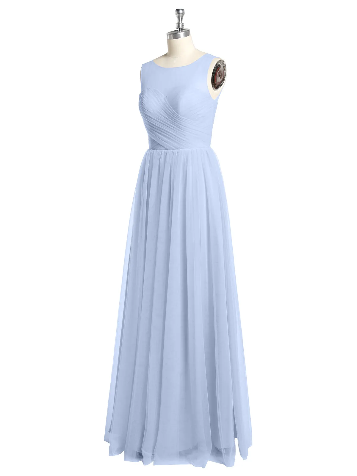 Illusion Neck Cross Tulle Bridesmaid Dresses-Sky Blue Plus Size