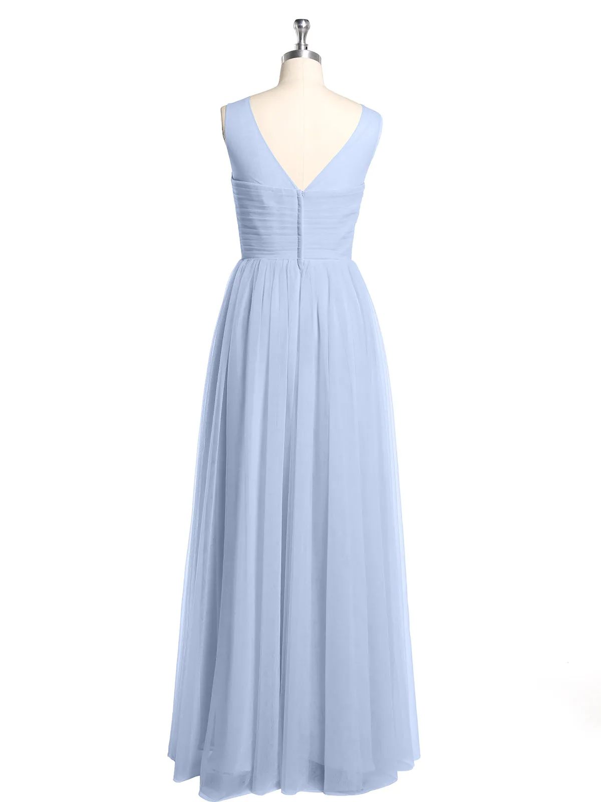Illusion Neck Cross Tulle Bridesmaid Dresses-Sky Blue Plus Size
