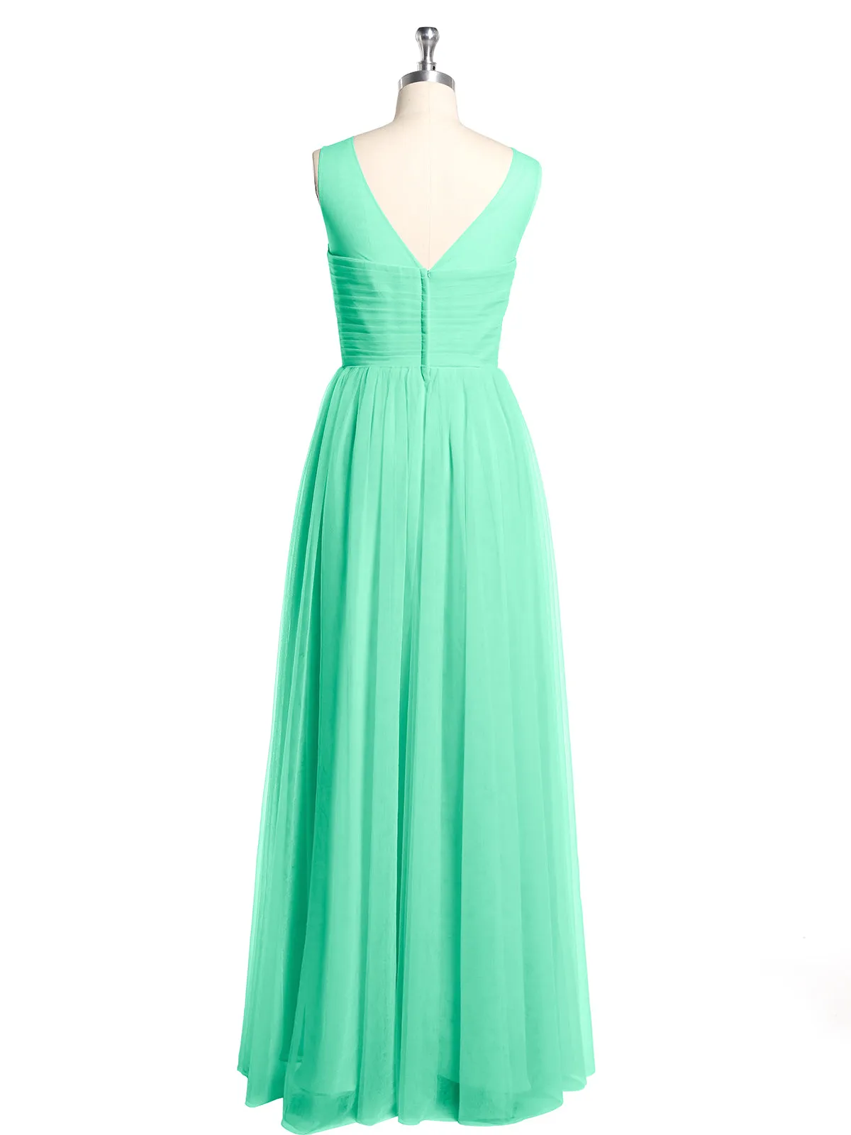 Illusion Neck Cross Tulle Bridesmaid Dresses-Turquoise