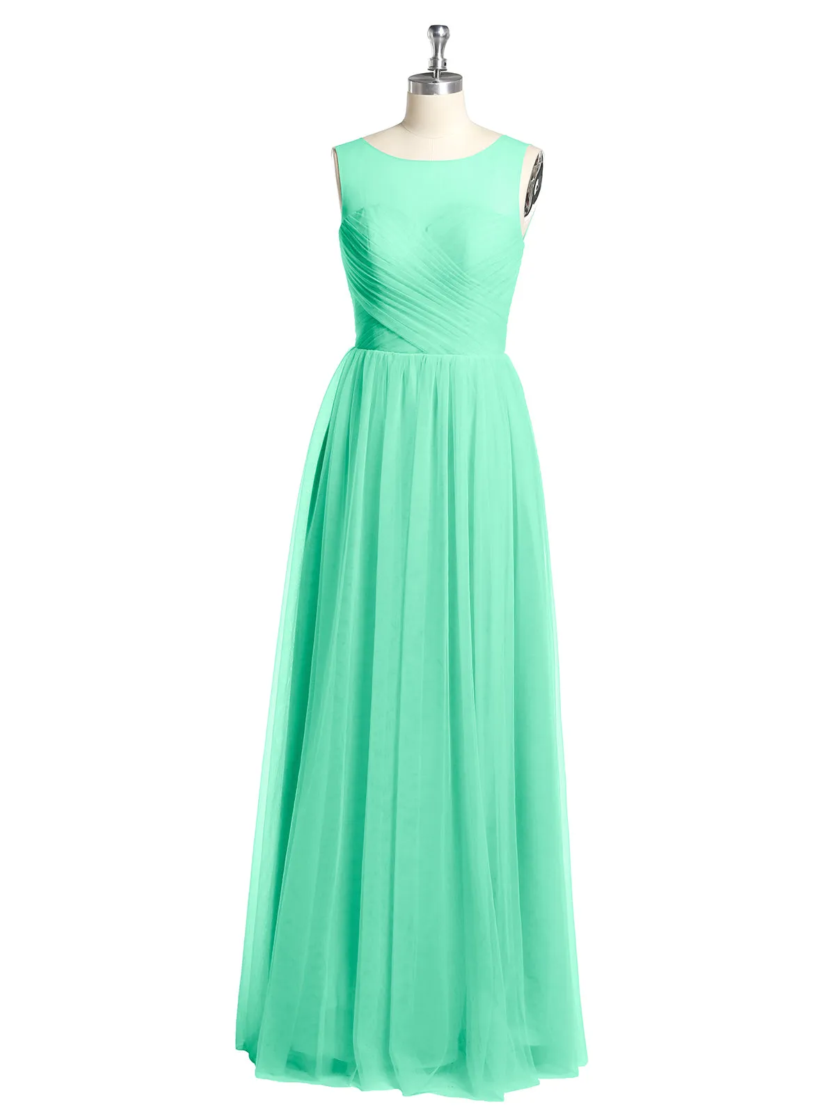 Illusion Neck Cross Tulle Bridesmaid Dresses-Turquoise