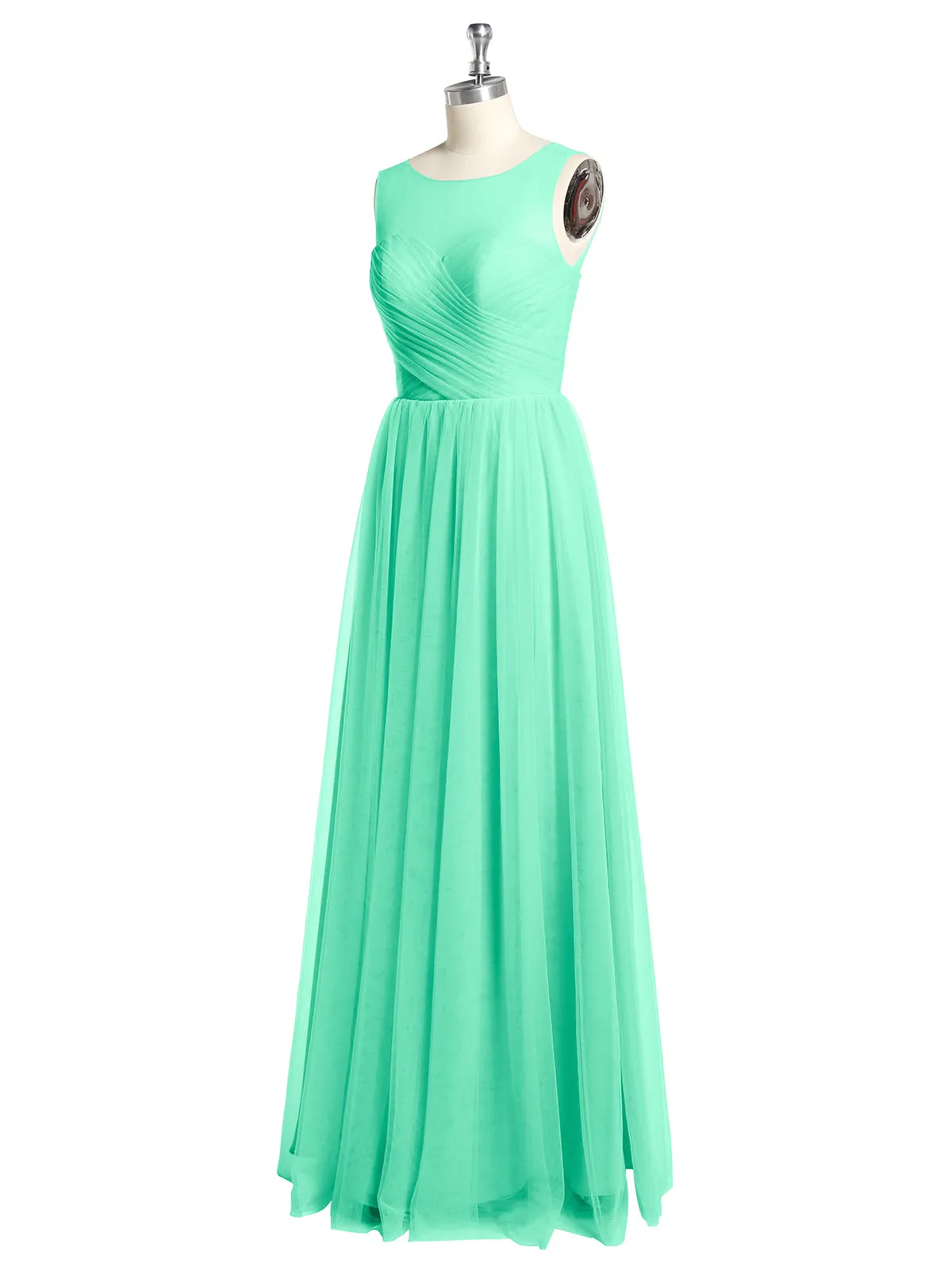 Illusion Neck Cross Tulle Bridesmaid Dresses-Turquoise