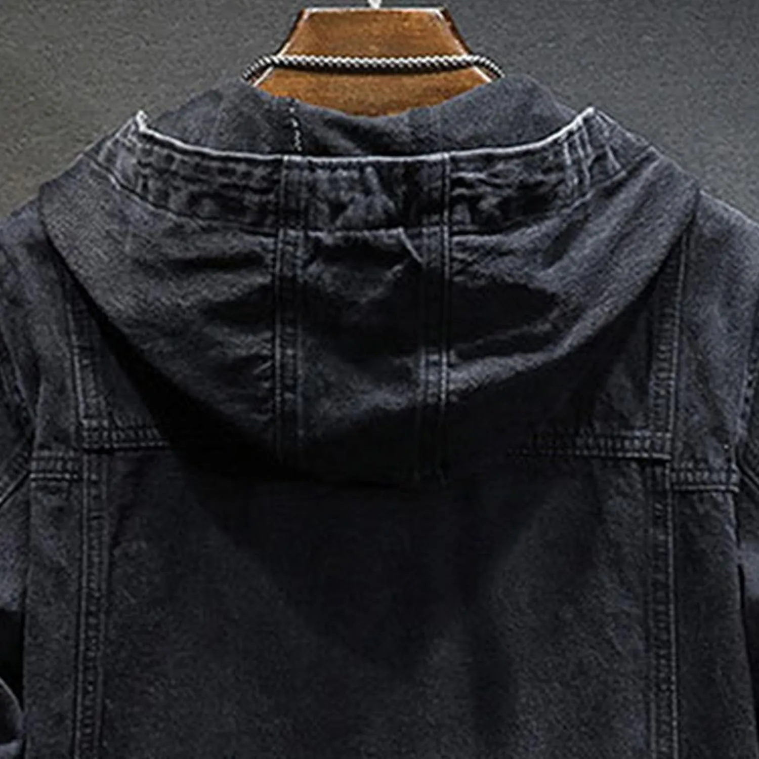 JEKE-DG Men's Distressed Denim Hoodie Jacket Casual Slim Fit Button Down Jeans Coat Long Sleeve Trucker Outwear