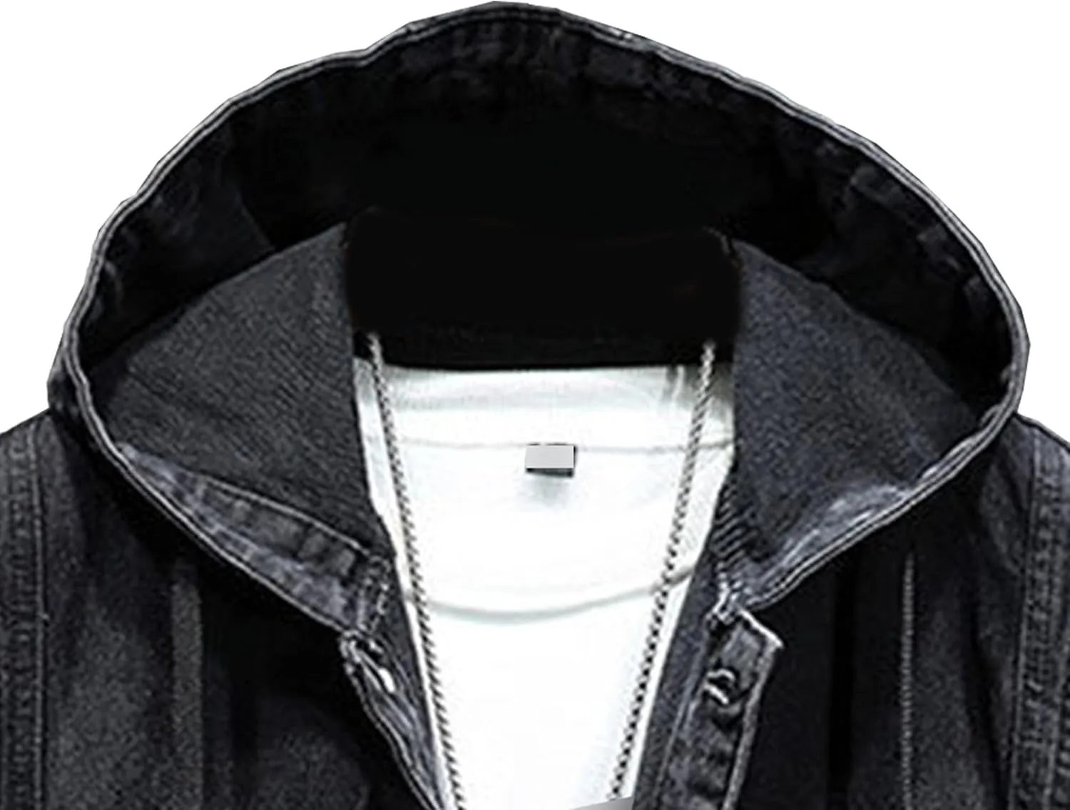 JEKE-DG Men's Distressed Denim Hoodie Jacket Casual Slim Fit Button Down Jeans Coat Long Sleeve Trucker Outwear