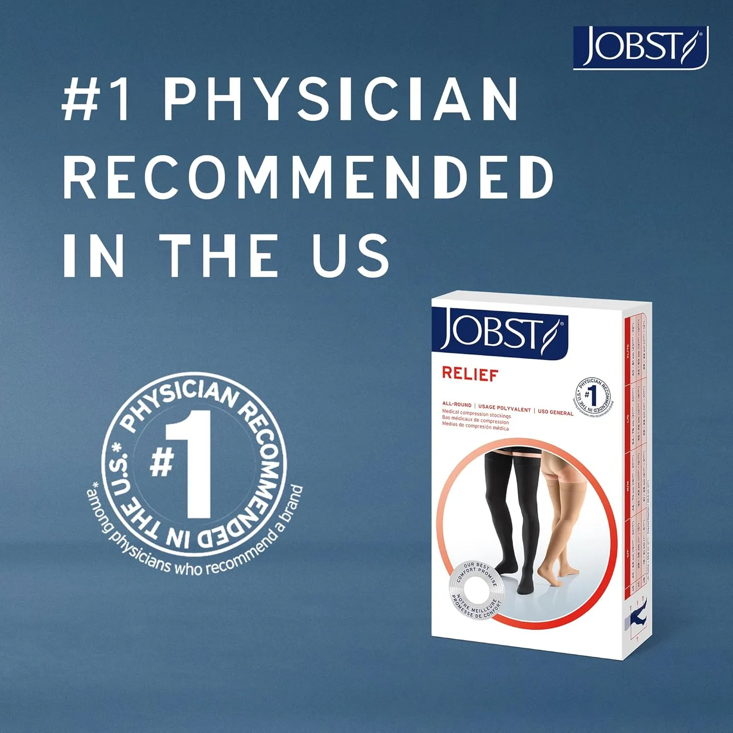 JOBST Relief Waist High Graduated Compression Stockings 30-40mmHg - Comfortable Unisex Design - Open Toe, Beige, X-Large