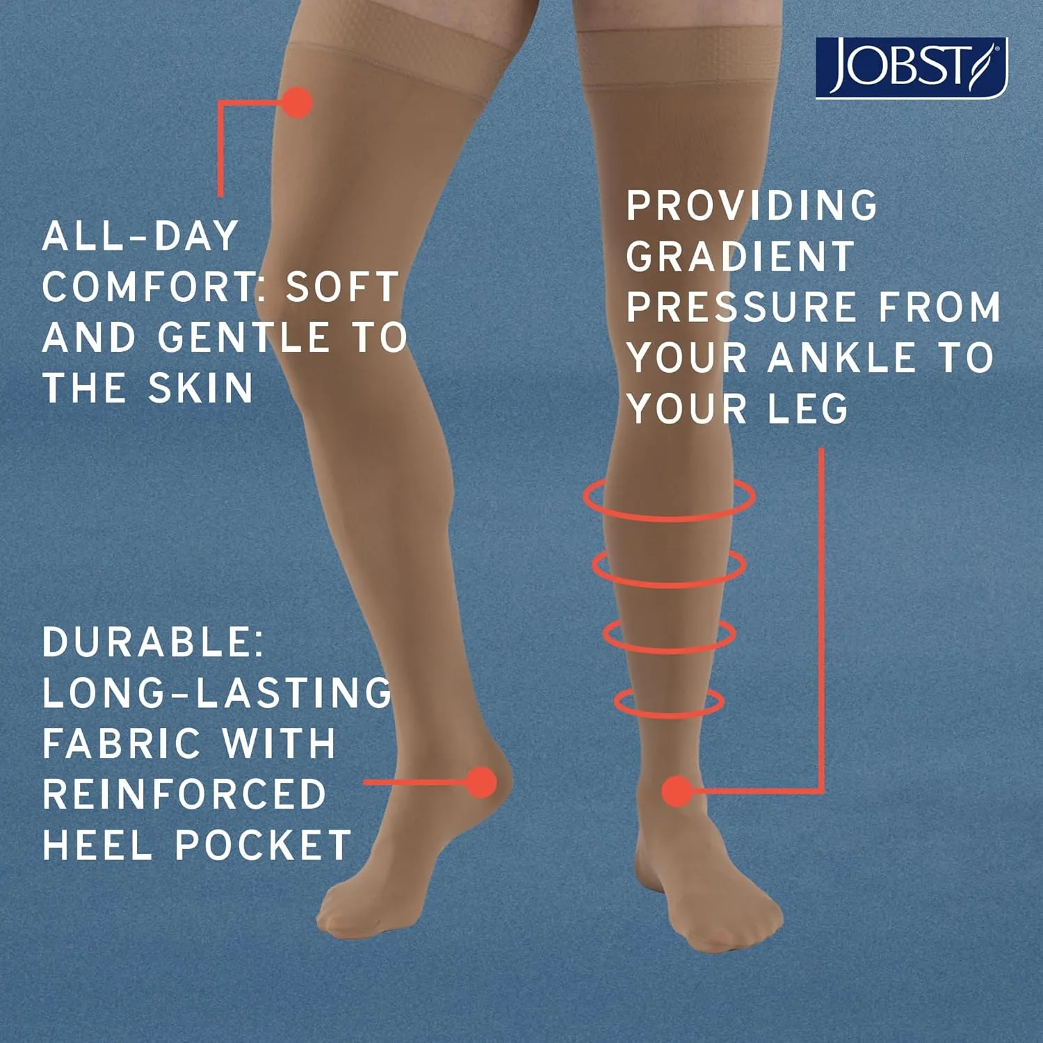 JOBST Relief Waist High Graduated Compression Stockings 30-40mmHg - Comfortable Unisex Design - Open Toe, Beige, X-Large