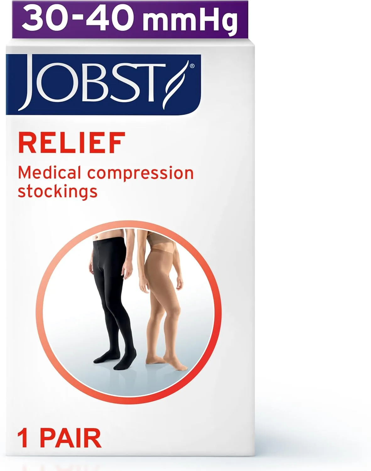 JOBST Relief Waist High Graduated Compression Stockings 30-40mmHg - Comfortable Unisex Design - Open Toe, Beige, X-Large