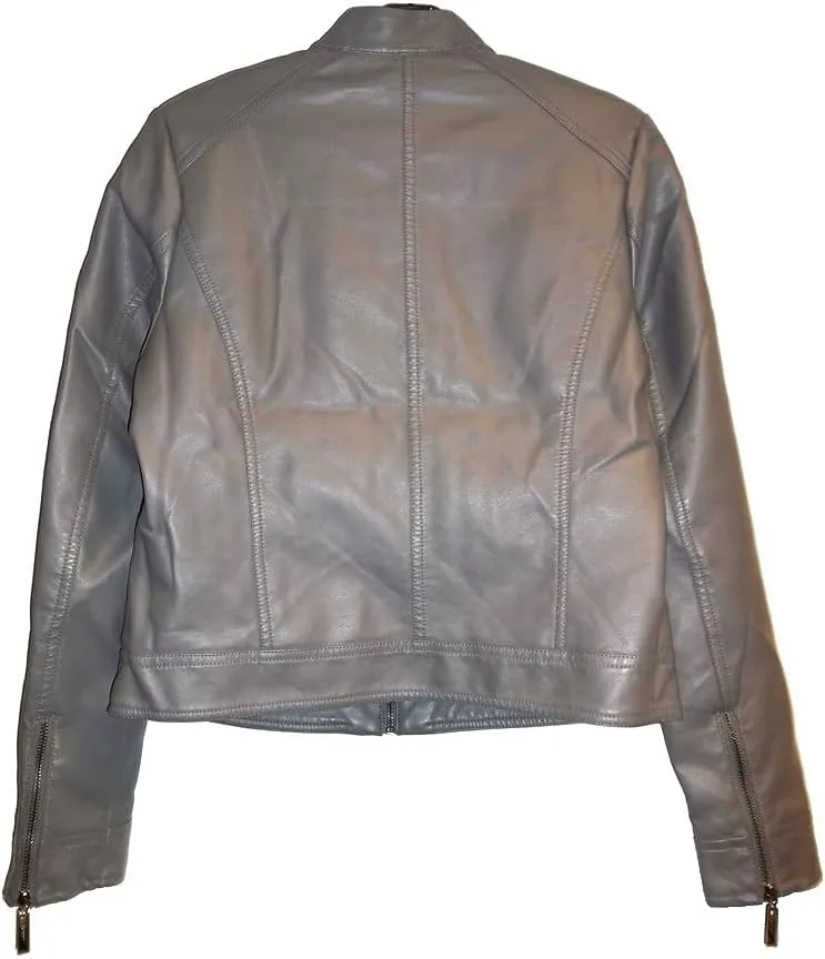 JOUJOU Womens Vegan Leather Moto Jacket with Front Pockets and Zipper Cuffs