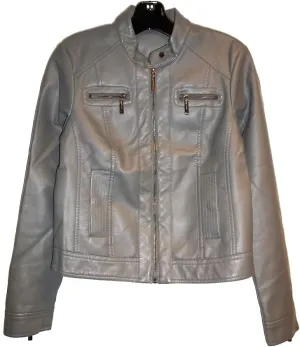 JOUJOU Womens Vegan Leather Moto Jacket with Front Pockets and Zipper Cuffs