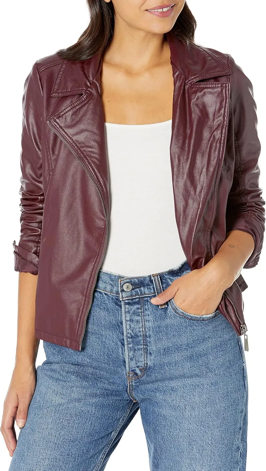 JOUJOU Women's Vegan Leather Moto Jacket with Vented Back