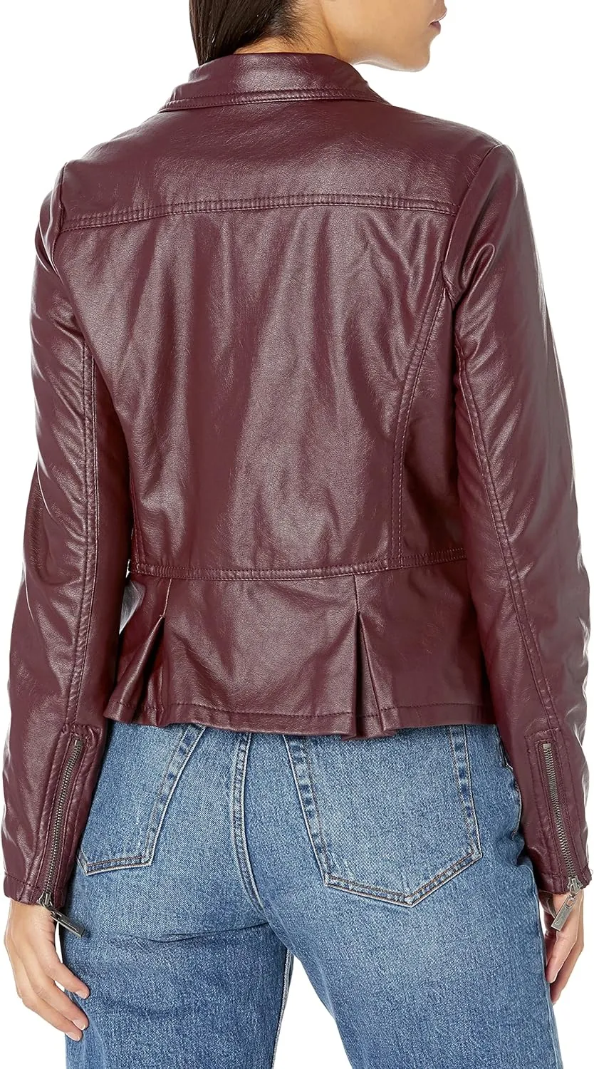 JOUJOU Women's Vegan Leather Moto Jacket with Vented Back