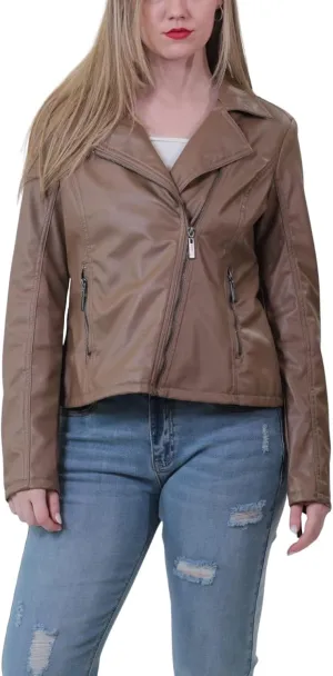 JOUJOU Women's Vegan Leather Moto Jacket with Vented Back