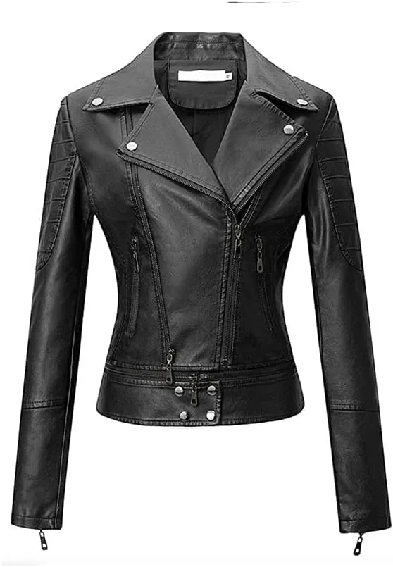 JOUJOU Women's Vegan Leather Moto Jacket with Vented Back