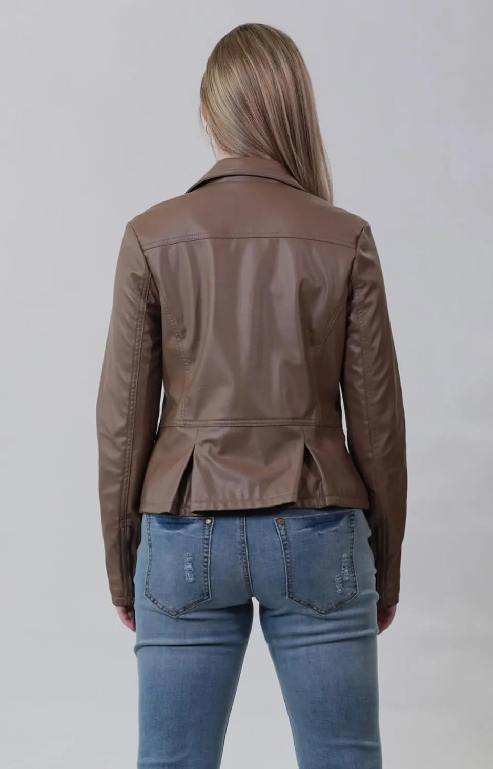 JOUJOU Women's Vegan Leather Moto Jacket with Vented Back