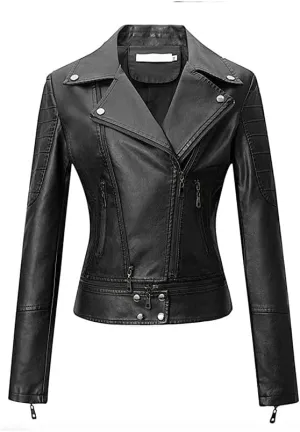 JOUJOU Women's Vegan Leather Moto Jacket with Vented Back