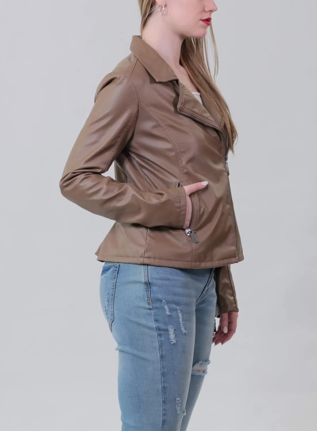 JOUJOU Women's Vegan Leather Moto Jacket with Vented Back