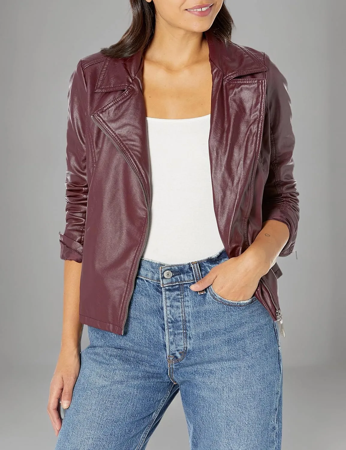 JOUJOU Women's Vegan Leather Moto Jacket with Vented Back