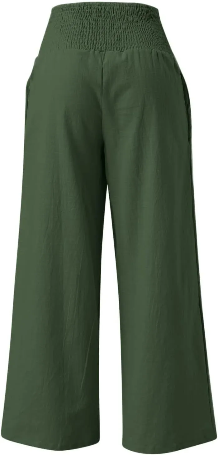 JOYO Womens Cotton Comfortable Straight Trousers High Waist Casual Wide Leg Long Palazzo Pant Work Casual Flowy Dress Pants