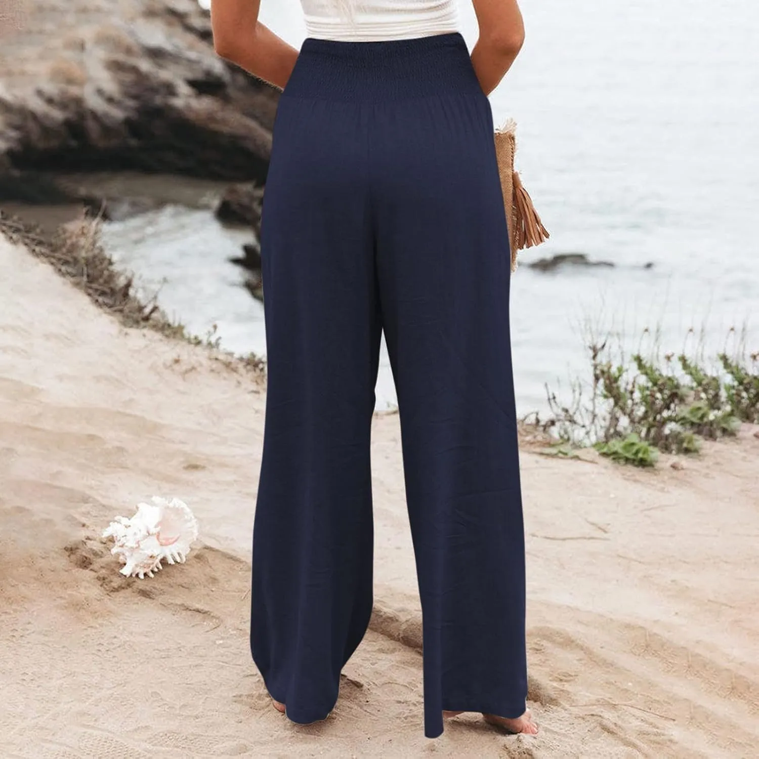 JOYO Womens Cotton Comfortable Straight Trousers High Waist Casual Wide Leg Long Palazzo Pant Work Casual Flowy Dress Pants
