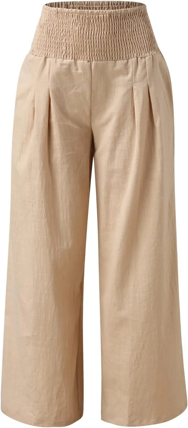 JOYO Womens Cotton Comfortable Straight Trousers High Waist Casual Wide Leg Long Palazzo Pant Work Casual Flowy Dress Pants