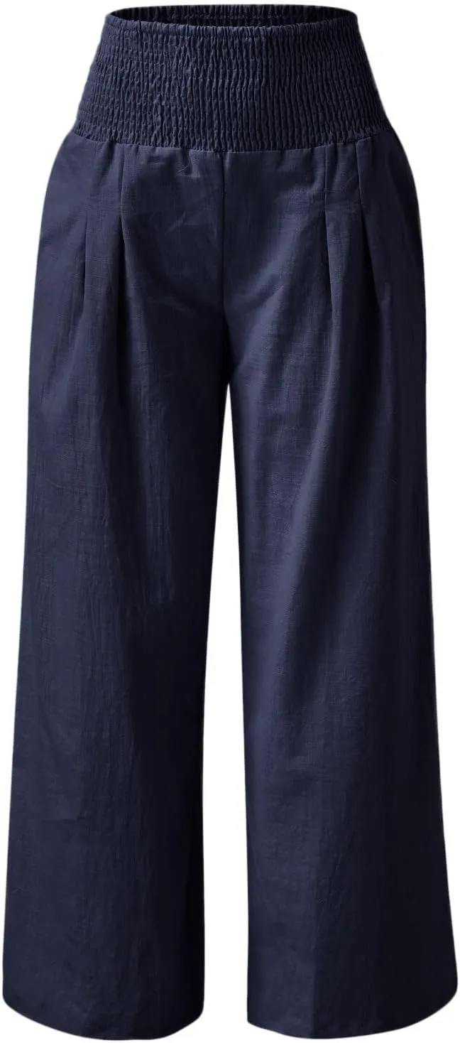JOYO Womens Cotton Comfortable Straight Trousers High Waist Casual Wide Leg Long Palazzo Pant Work Casual Flowy Dress Pants
