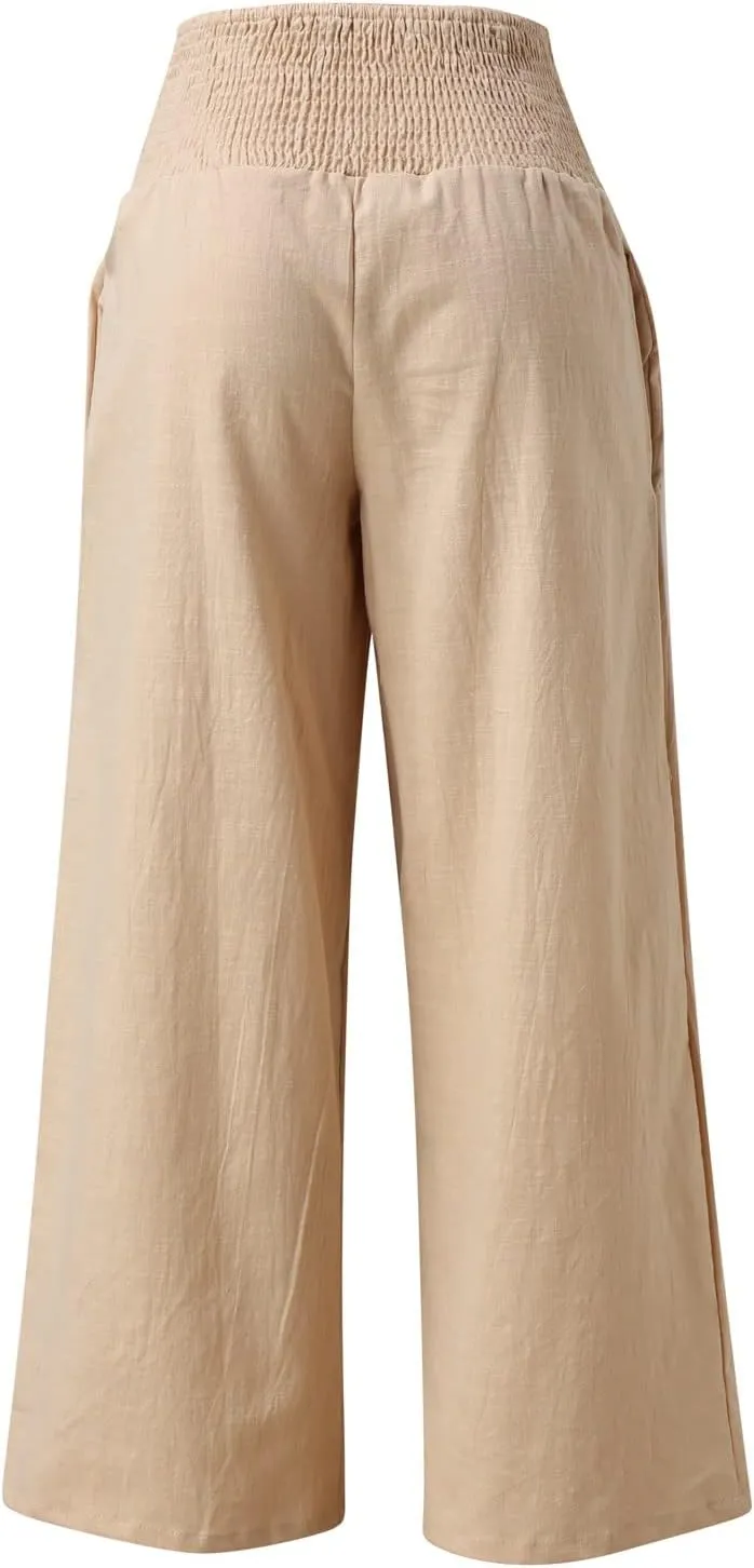 JOYO Womens Cotton Comfortable Straight Trousers High Waist Casual Wide Leg Long Palazzo Pant Work Casual Flowy Dress Pants