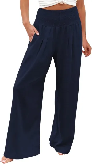 JOYO Womens Cotton Comfortable Straight Trousers High Waist Casual Wide Leg Long Palazzo Pant Work Casual Flowy Dress Pants