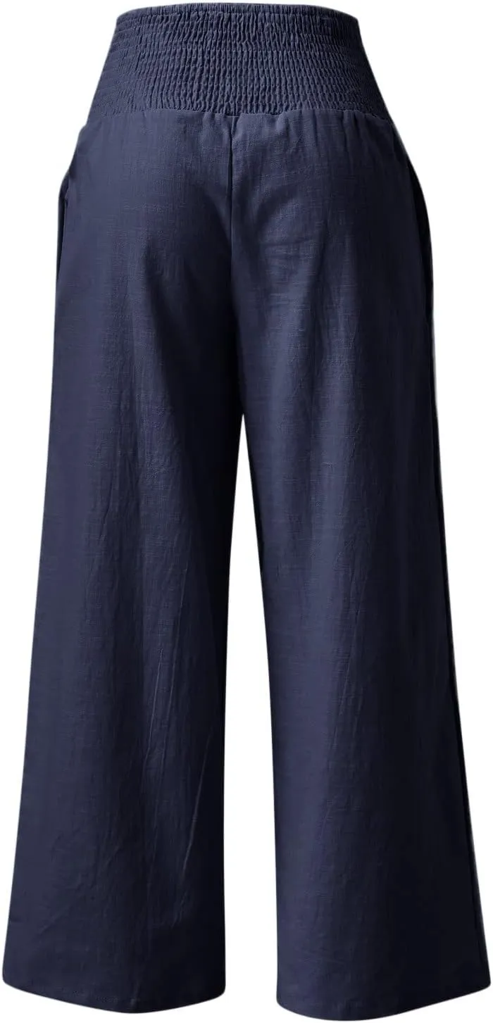 JOYO Womens Cotton Comfortable Straight Trousers High Waist Casual Wide Leg Long Palazzo Pant Work Casual Flowy Dress Pants