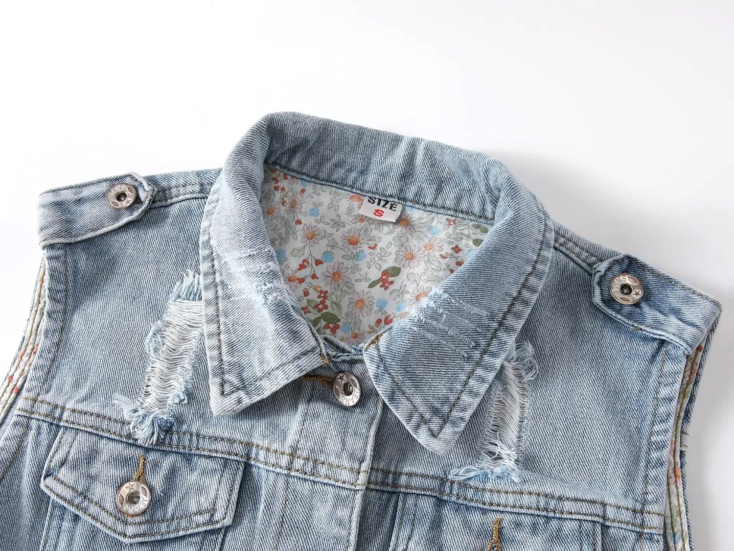 Kedera Womens Denim Jean Vest Classic Junior Button Up Cropped Distressed Sleeveless Jean Jacket